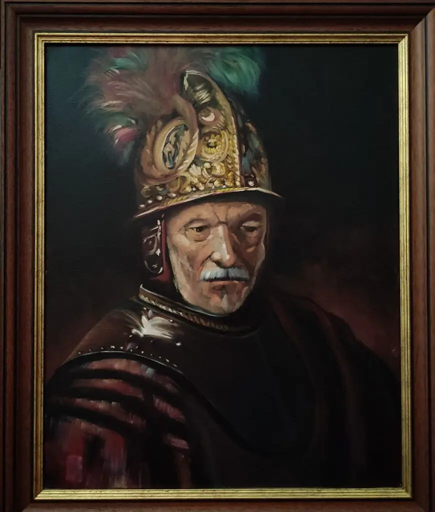 Aranysisakos férfi, Rembrandt tanulmány – Bezeczki Tímea olajfestménye