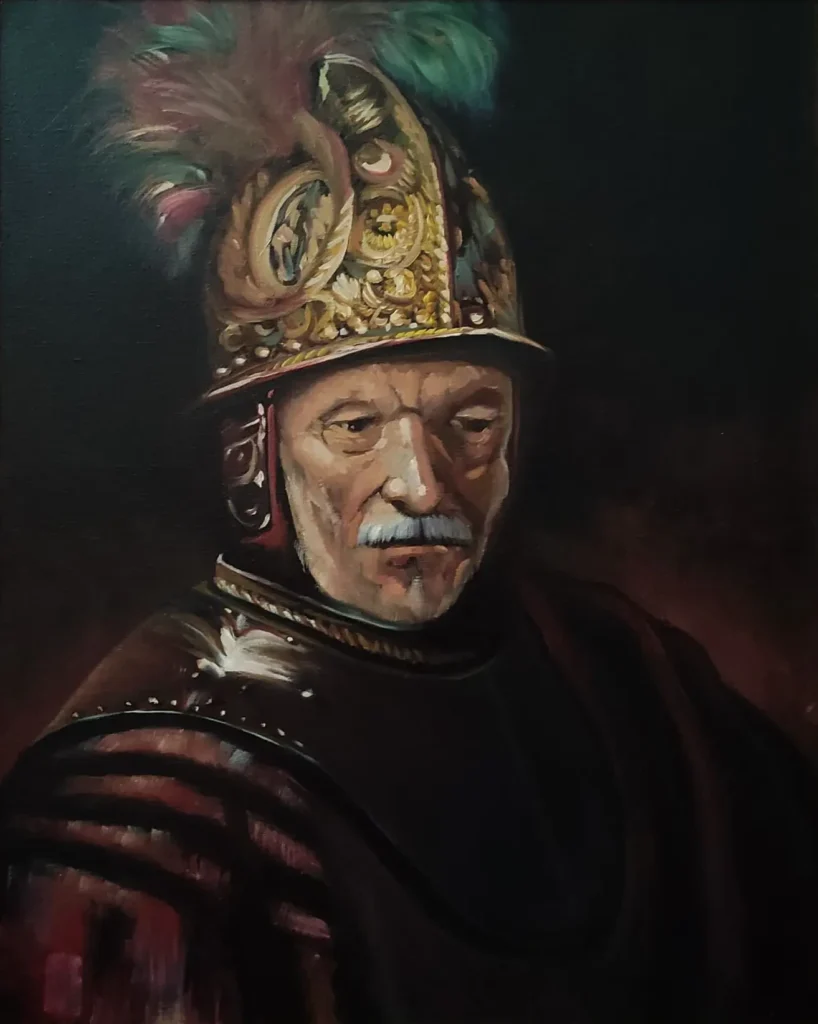 Aranysisakos férfi, Rembrandt tanulmány – Bezeczki Tímea olajfestménye